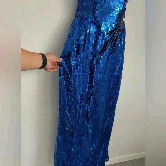 Vintage Alyce Designs Sapphire Blue Sequin Beaded Dress Size 8 - Picture 6 of 12